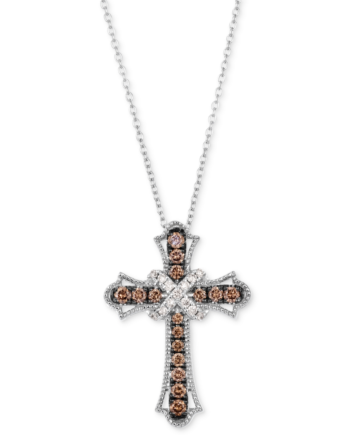 Chocolate Diamond & Nude Diamond Cross 18" Pendant Necklace (3/8 ct. t.w.) in 14k White Gold