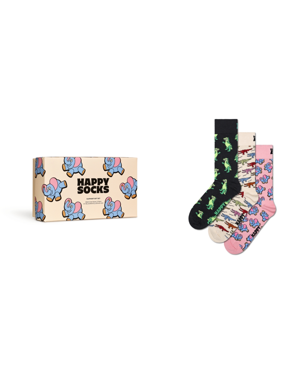 Shop Happy Socks 3-pack Elephant Socks Gift Set In Black