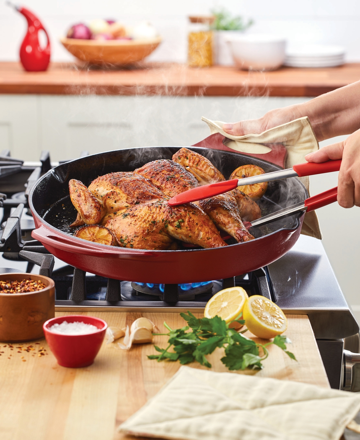 Rachael Ray Nitro Cast Iron 14" Skillet With Side Handles In Red