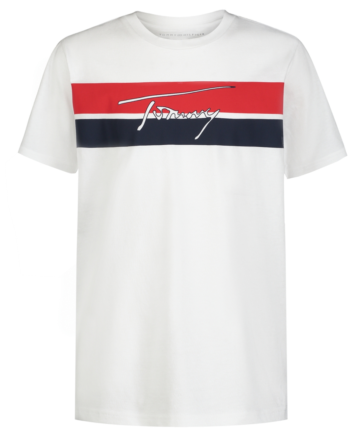 Tommy Hilfiger Kids' Toddler Boys Stripe And Script Short Sleeve T-shirt In Fresh White