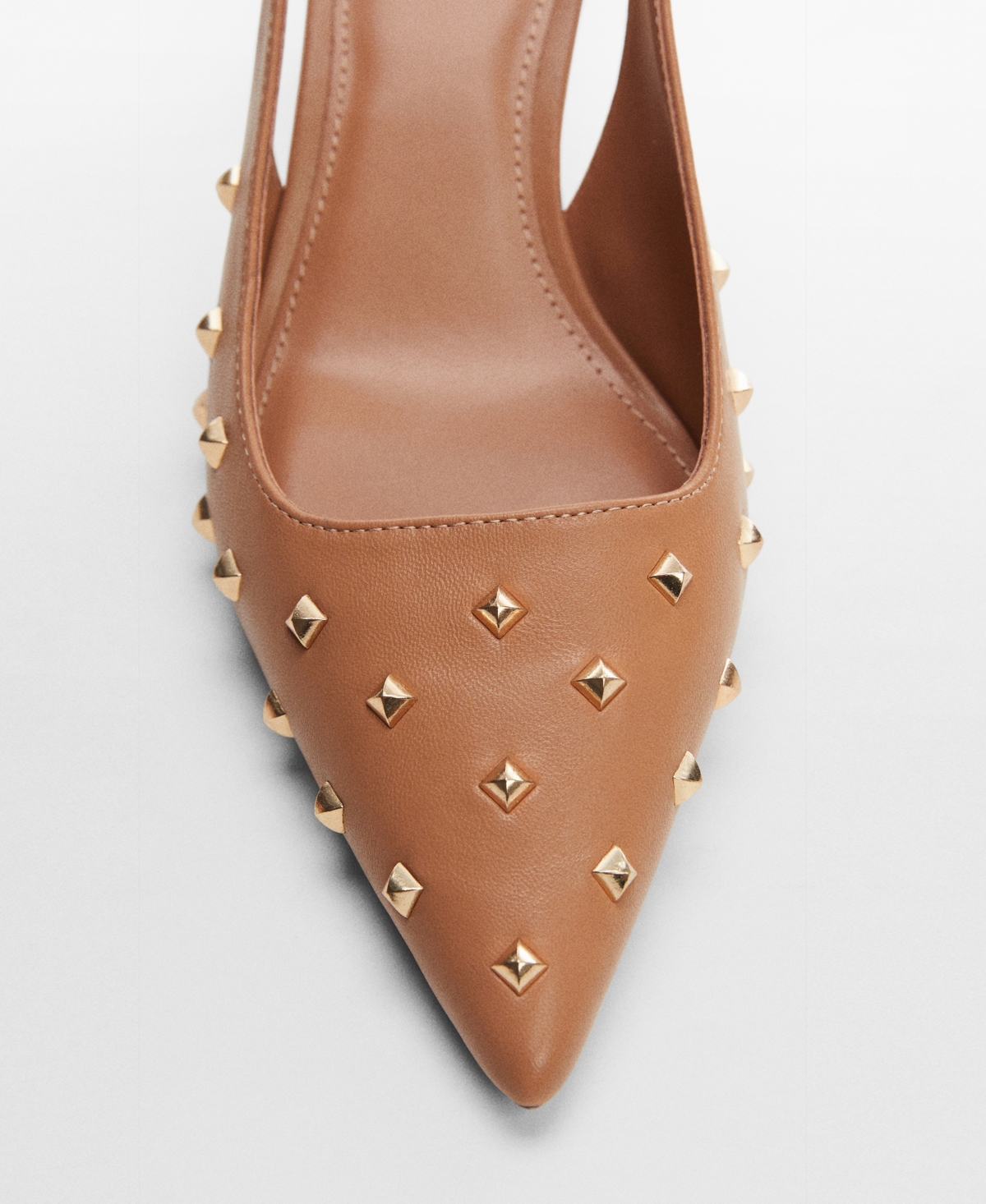 Shop Mango Women's Studded Slingback Shoes In Medium Brown