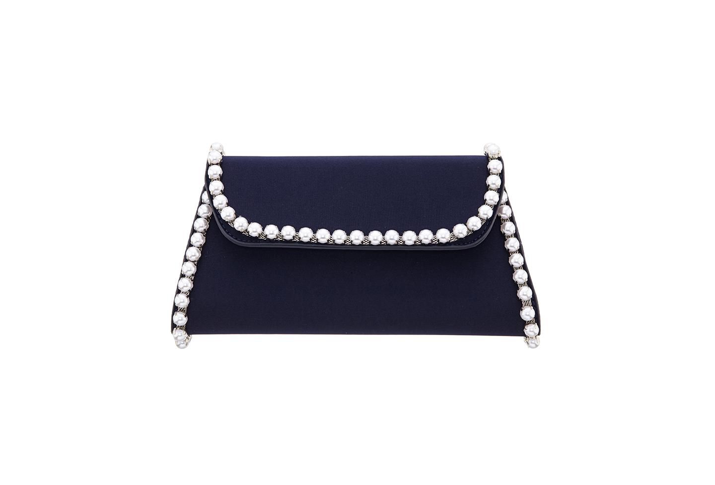 Женская сумка Nina Imitation Pearl Trim Trapezoid Flap, цвет: Тёмно-синий — фото 1