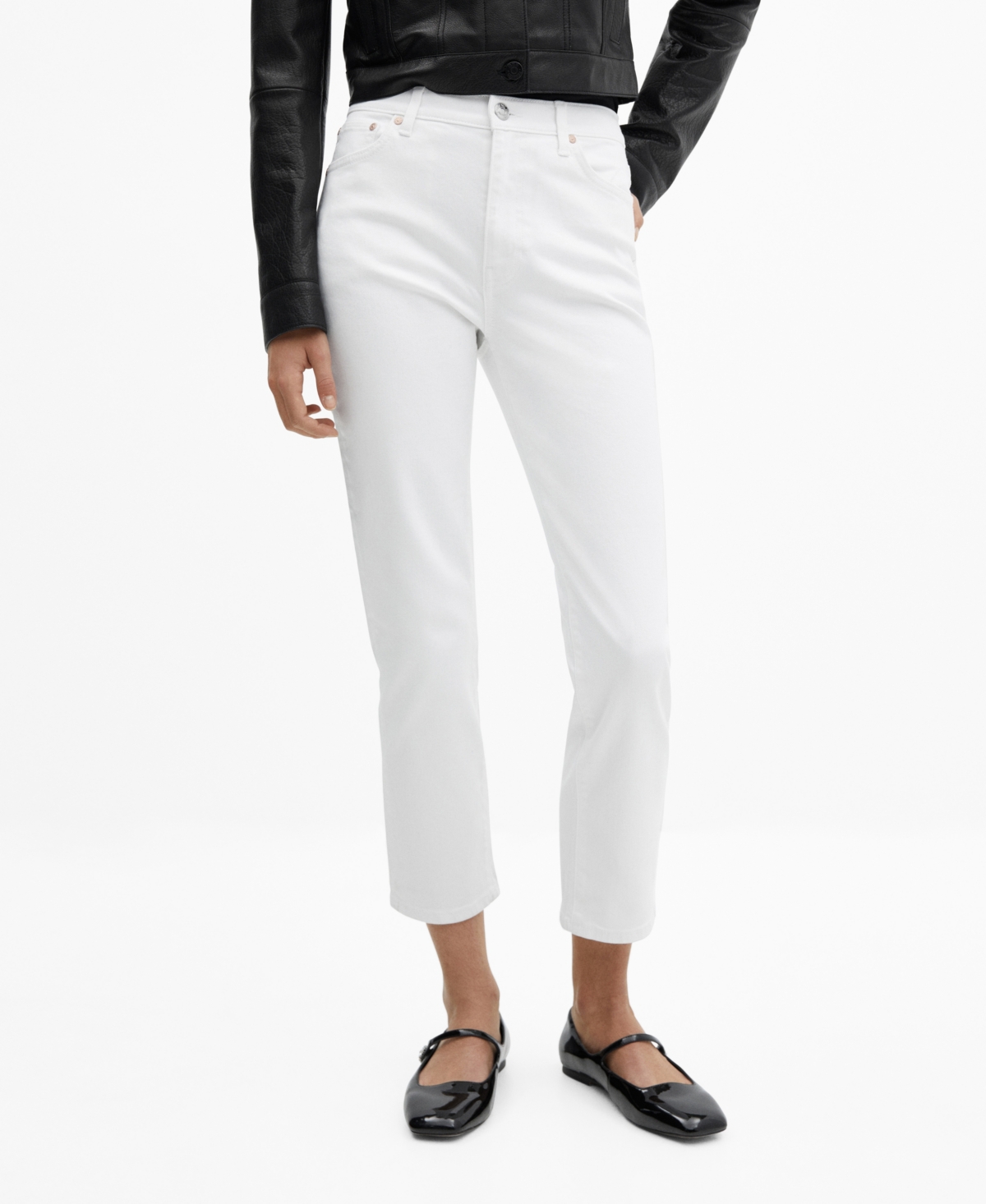 Shop Mango Women's Slim Cropped Jeans In White