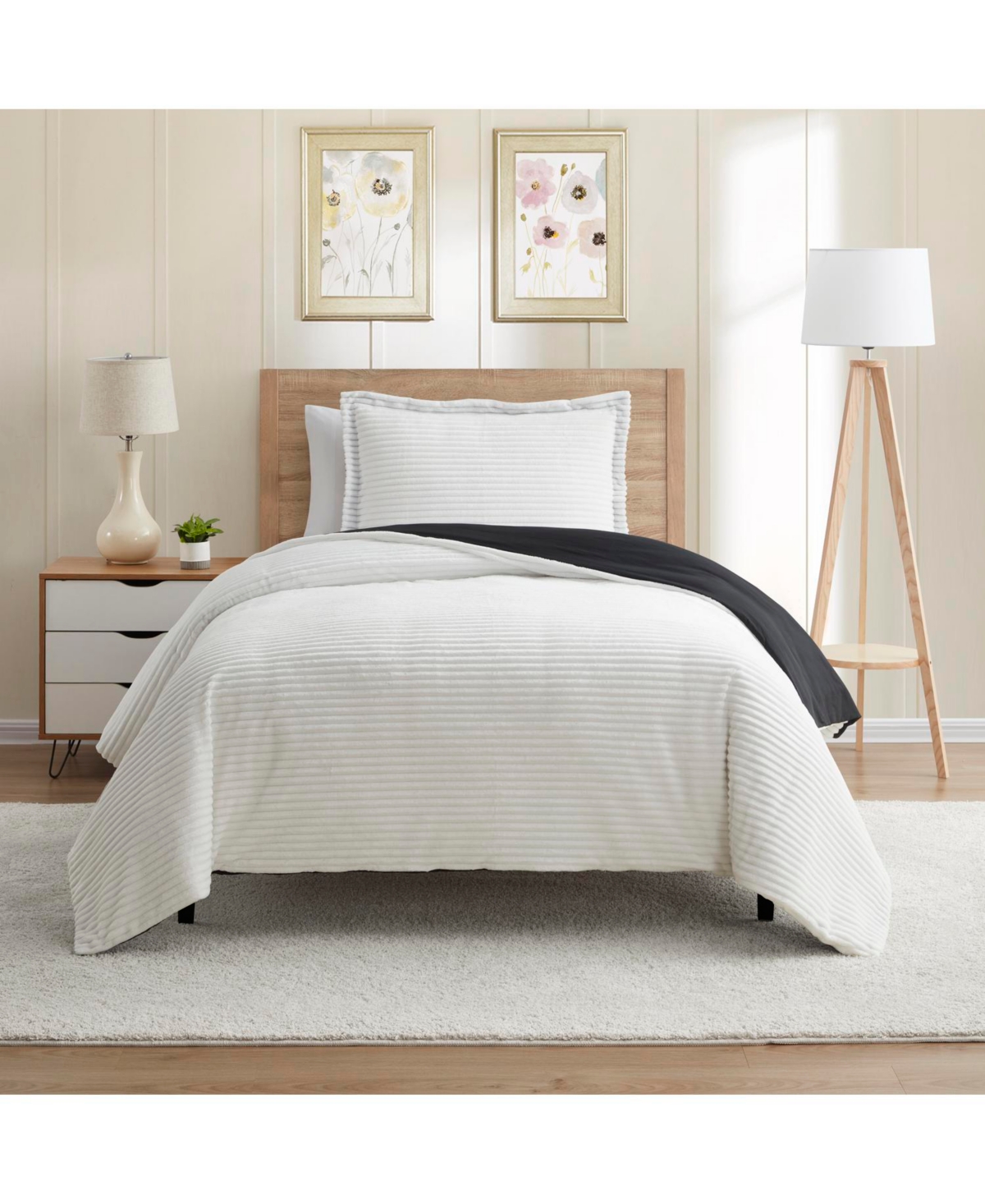 Nestl Premium Cut Plush Flannel Duvet Cover Set - Size 68”x90” -white