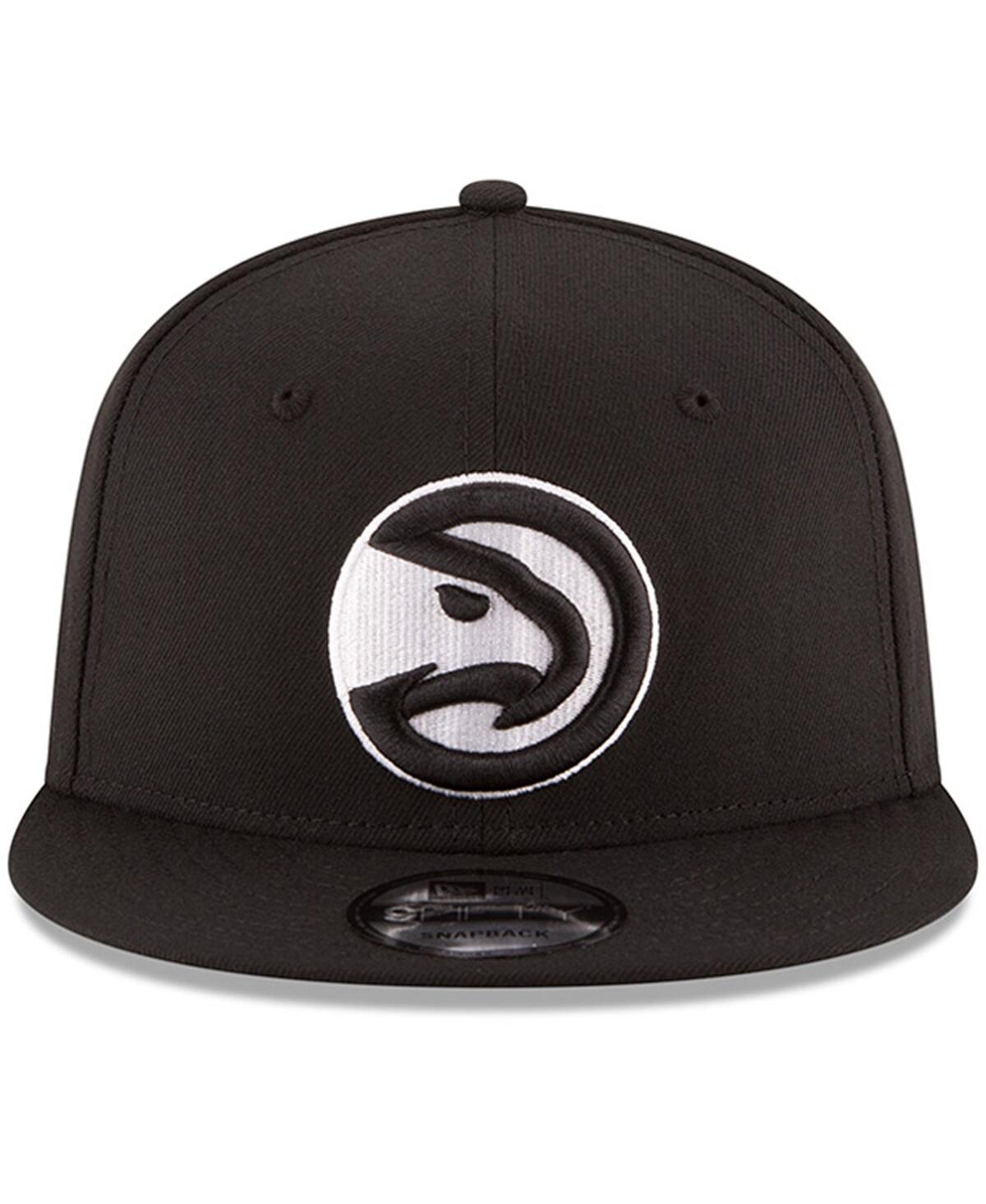 New Era Men's  Black Atlanta Hawks Black And White Logo 9fifty Adjustable Snapback Hat In Black