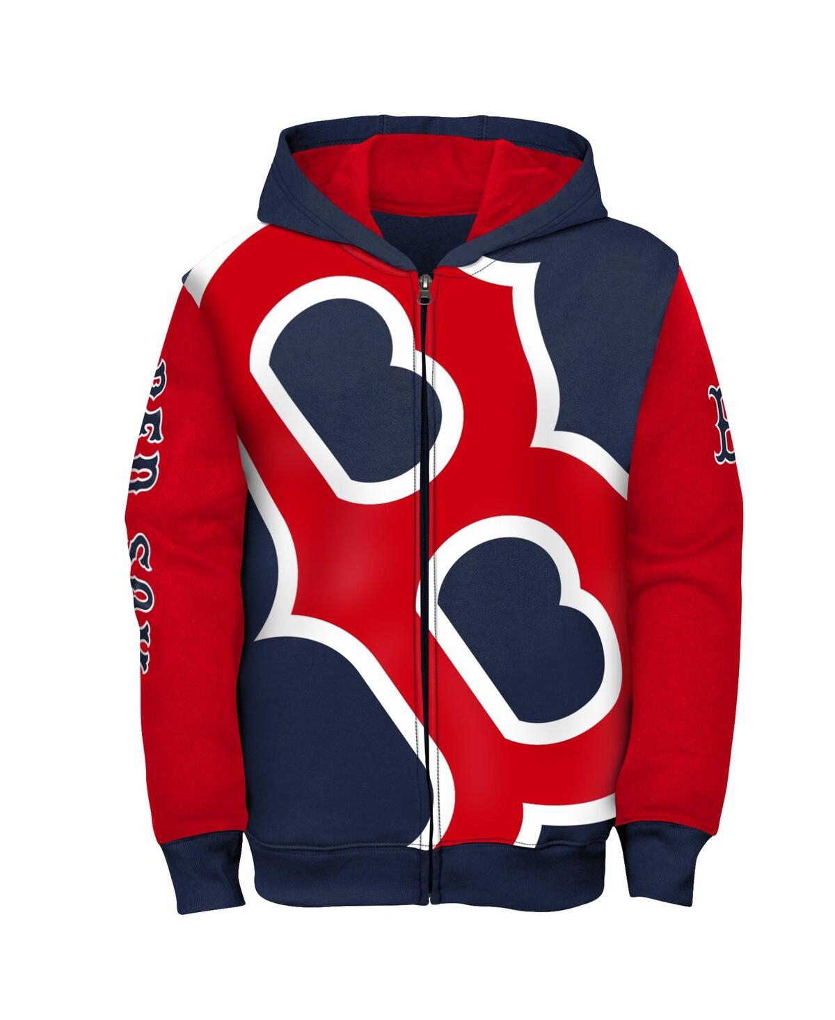 Shop Fanatics Big Boys  Navy, Red Boston Red Sox Postcard Full-zip Hoodie Jacket In Navy,red