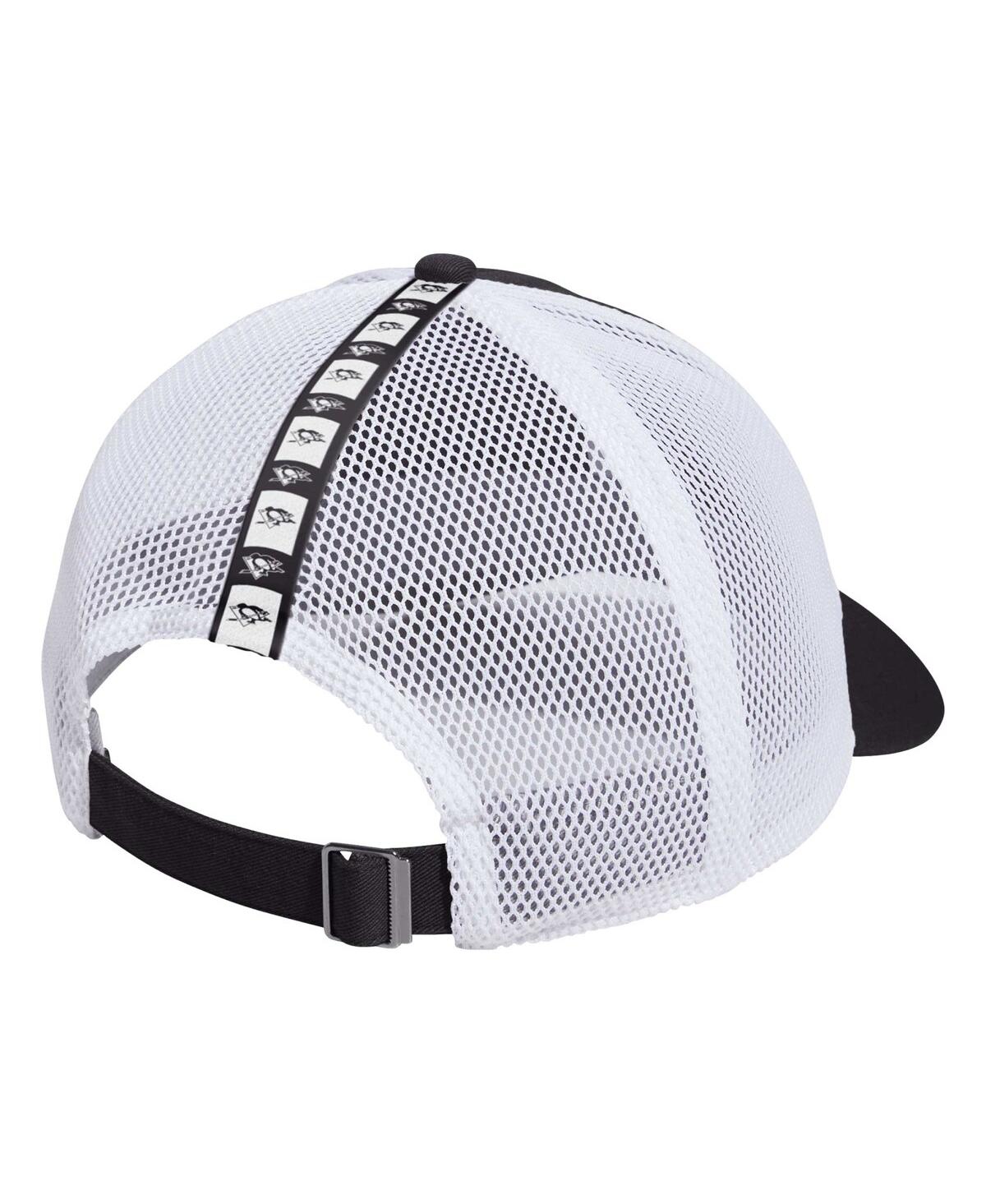 Shop Adidas Originals Men's Adidas Black, White Pittsburgh Penguins Cross Sticks Trucker Adjustable Hat In Black,white