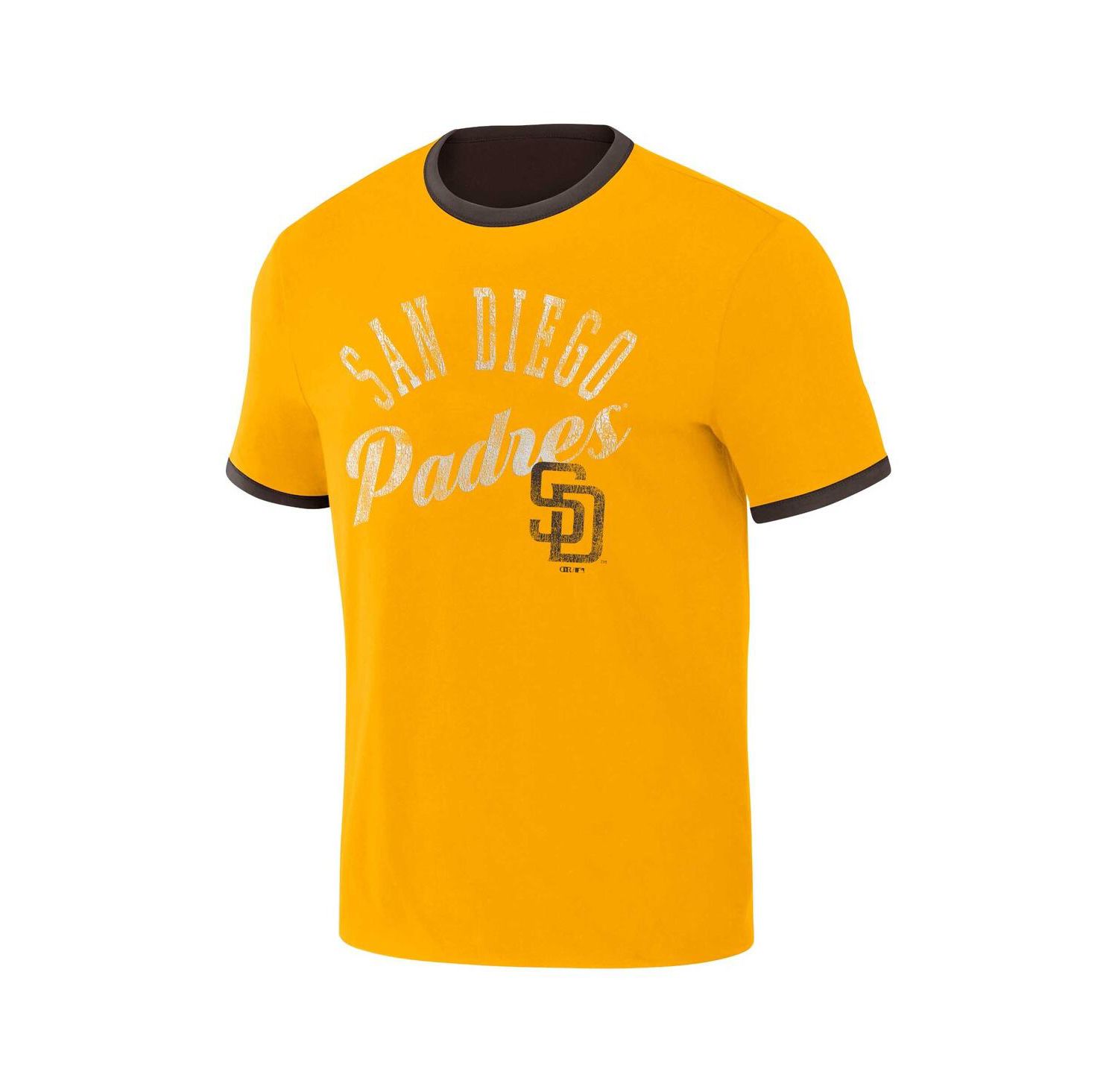 Men's Darius Rucker Collection by Brown, Gold Distressed San Diego Padres Two-Way Ringer Reversible T-shirt