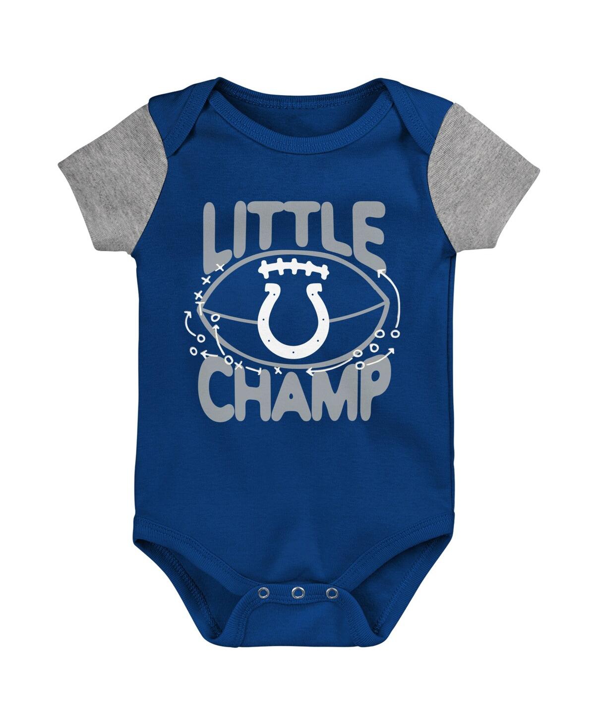Shop Outerstuff Baby Boys And Girls Royal, Gray Indianapolis Colts Little Champ Three-piece Bodysuit Bib And Booties In Royal,gray