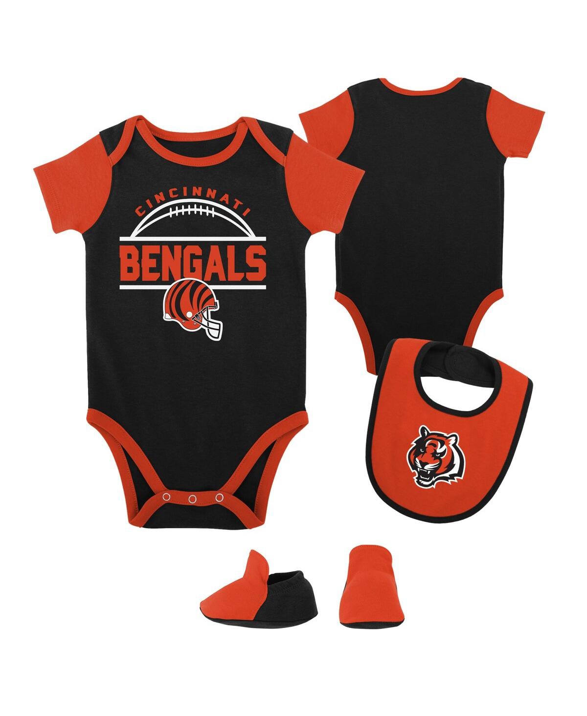 Shop Outerstuff Baby Boys And Girls Black, Orange Cincinnati Bengals Home Field Advantage Three-piece Bodysuit, Bib  In Black,orange