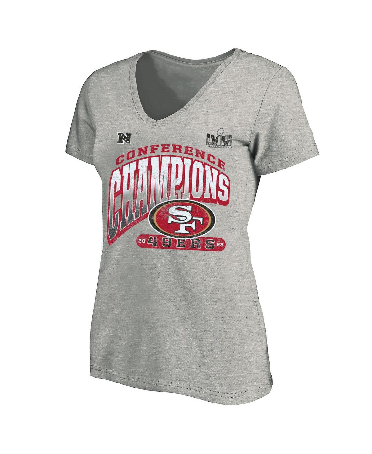 Women's Fanatics Heather Gray San Francisco 49ers 2023 Nfc Champions Plus Size Hail Mary V-Neck T-Shirt - Heather Gray