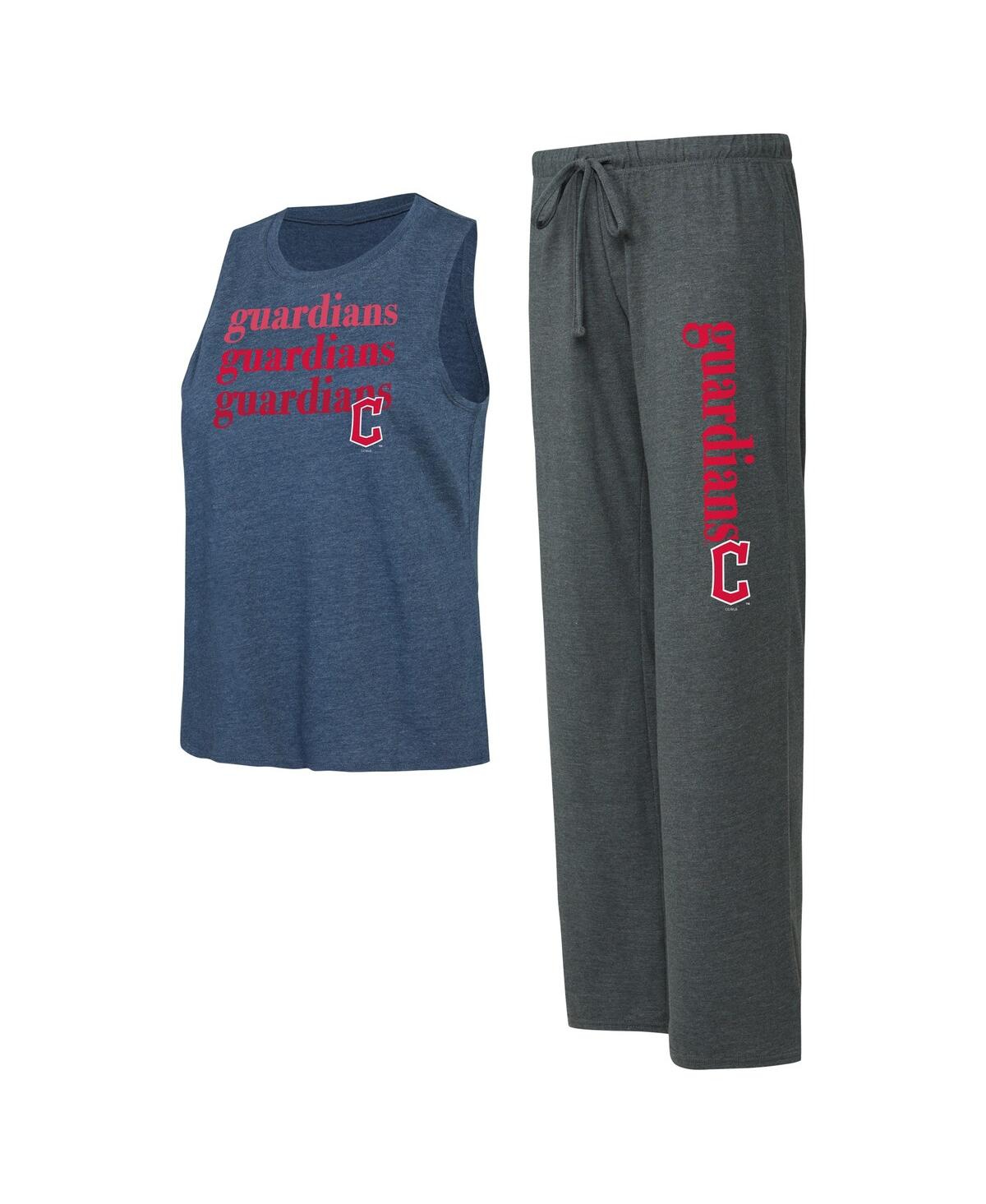 Shop Concepts Sport Women's  Charcoal, Navy Cleveland Guardians Meter Muscle Tank And Pants Sleep Set In Charcoal,navy