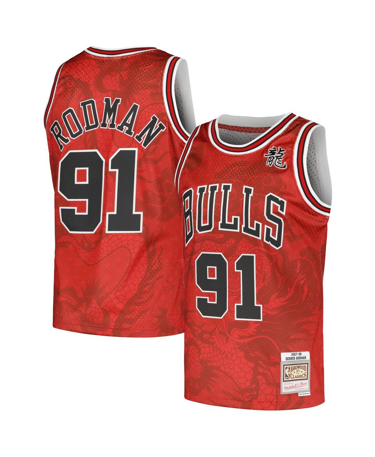 Men's Mitchell & Ness Dennis Rodman Red Chicago Bulls 1997/98 Hardwood Classics Asian Heritage 6.0 Swingman Throwback Player Jersey - Red