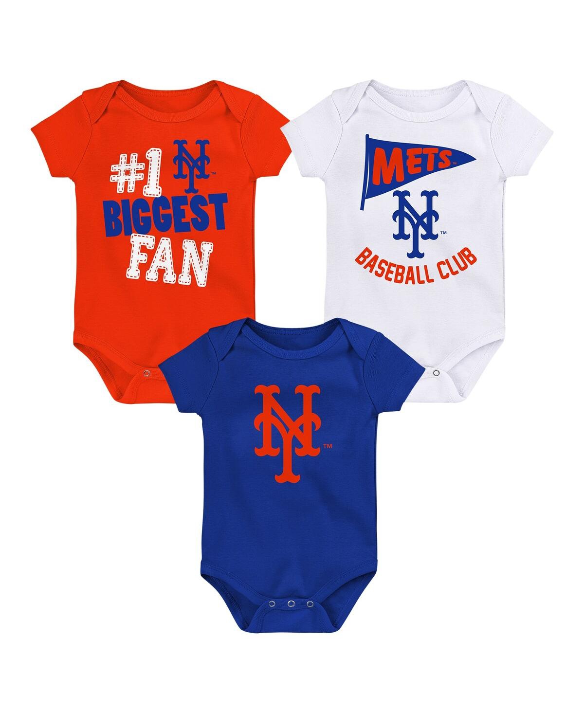 Shop Fanatics Baby Boys And Girls  New York Mets Fan Pennant 3-pack Bodysuit Set In Royal,orange,white