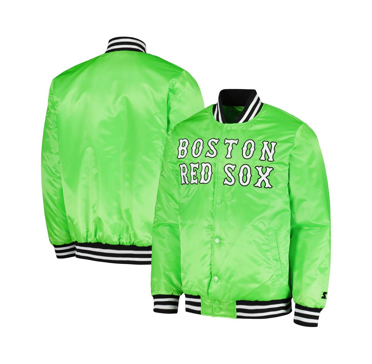 Men's Neon Green Boston Red Sox Cross Bronx Fashion Satin Full-Snap Varsity Jacket