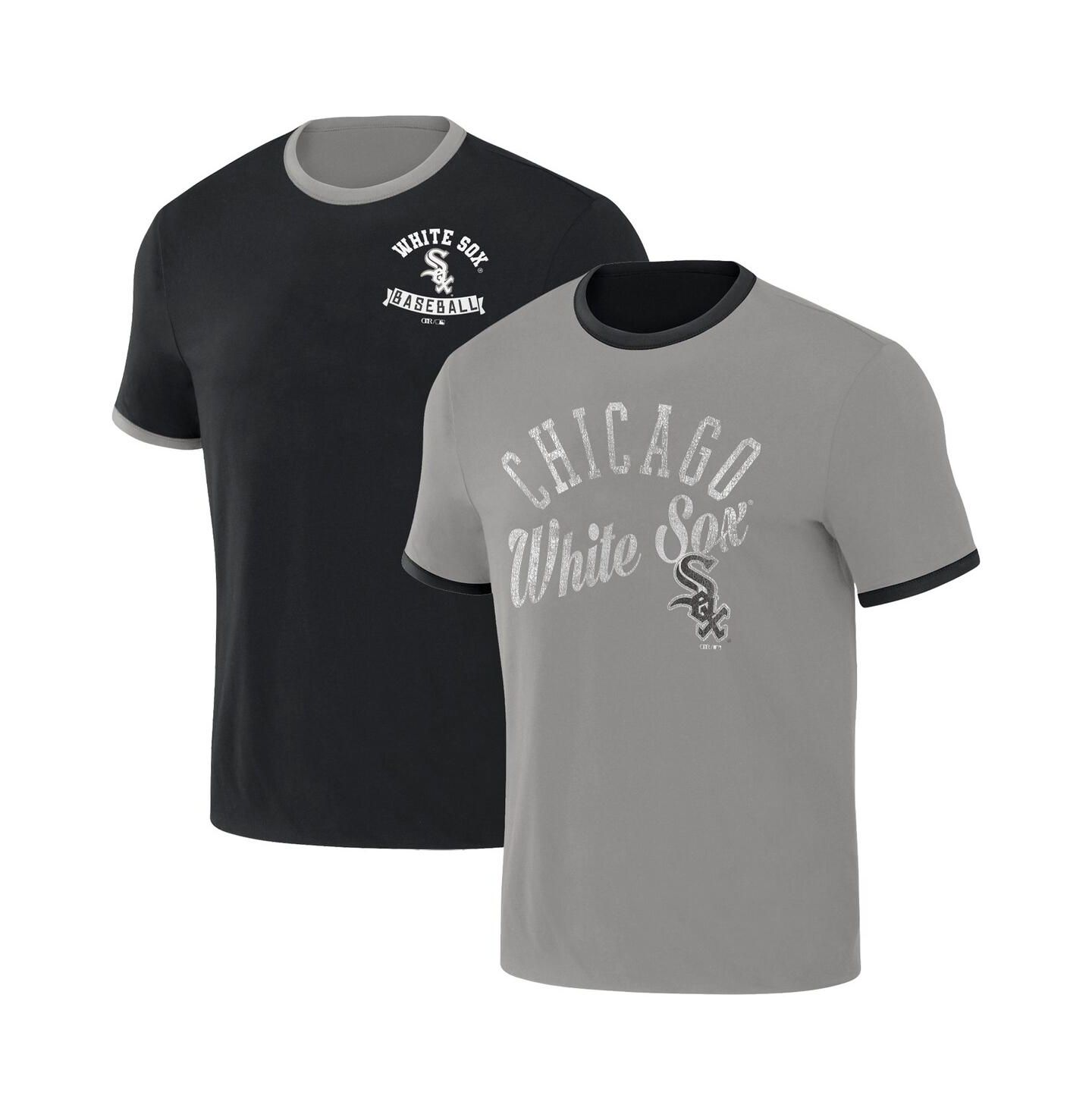 Мужская футболка Fanatics Darius Rucker Collection by Black, Gray Distressed Chicago White Sox Two-Way Ringer Reversible — фото 1