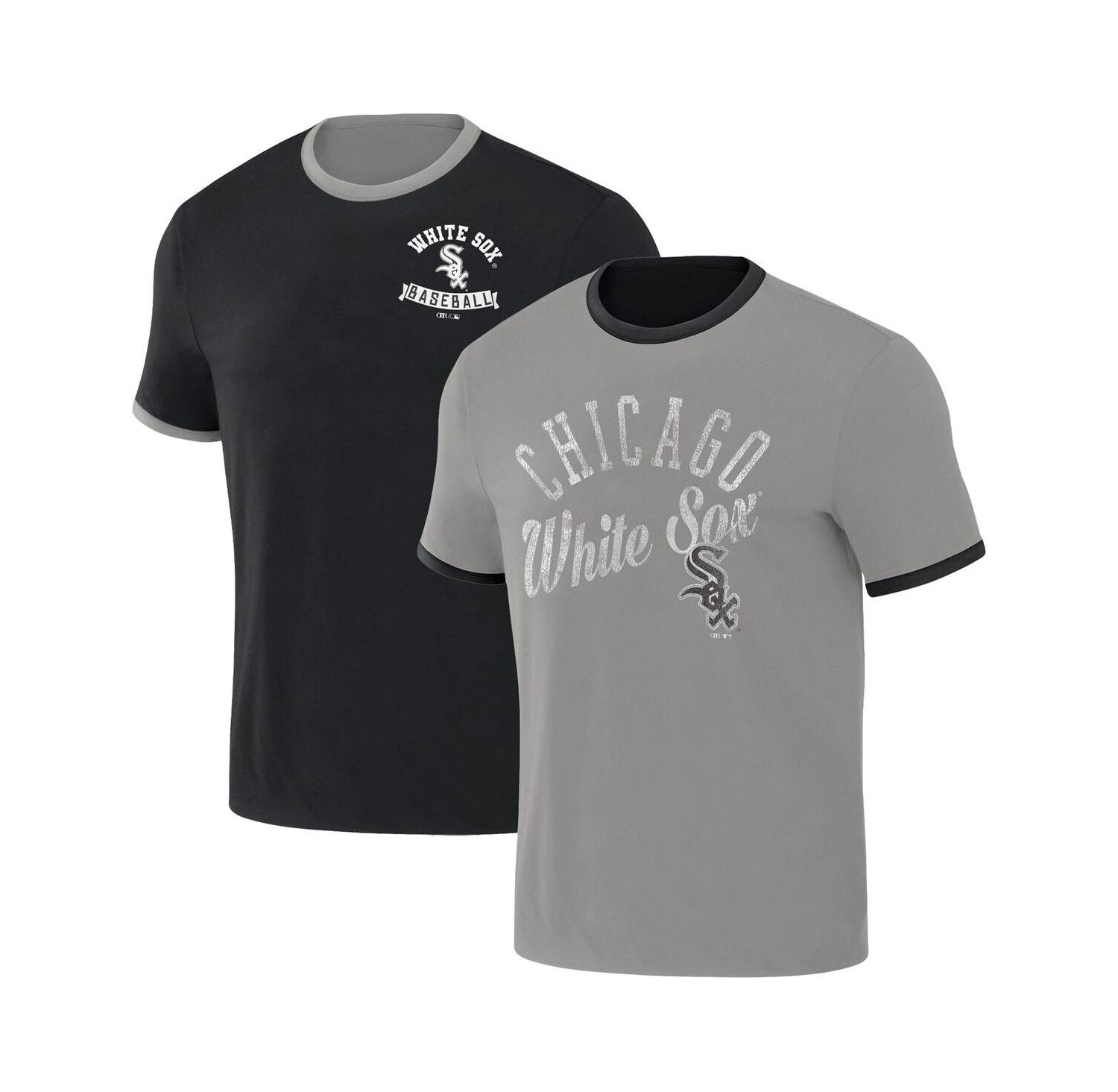 Men's Darius Rucker Collection by Black, Gray Distressed Chicago White Sox Two-Way Ringer Reversible T-shirt