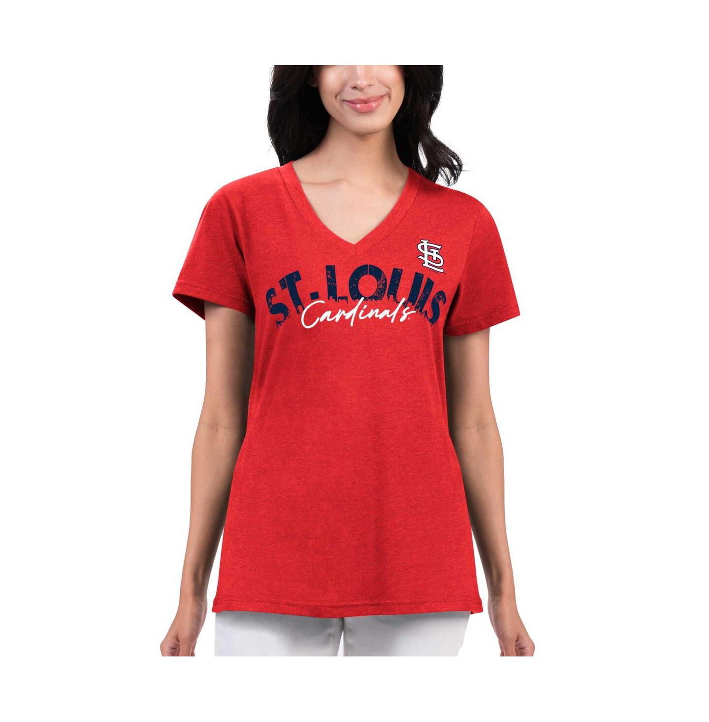Женская футболка G-III 4Her by Carl Banks Red Distressed St. Louis Cardinals Key Move V-Neck — фото 1