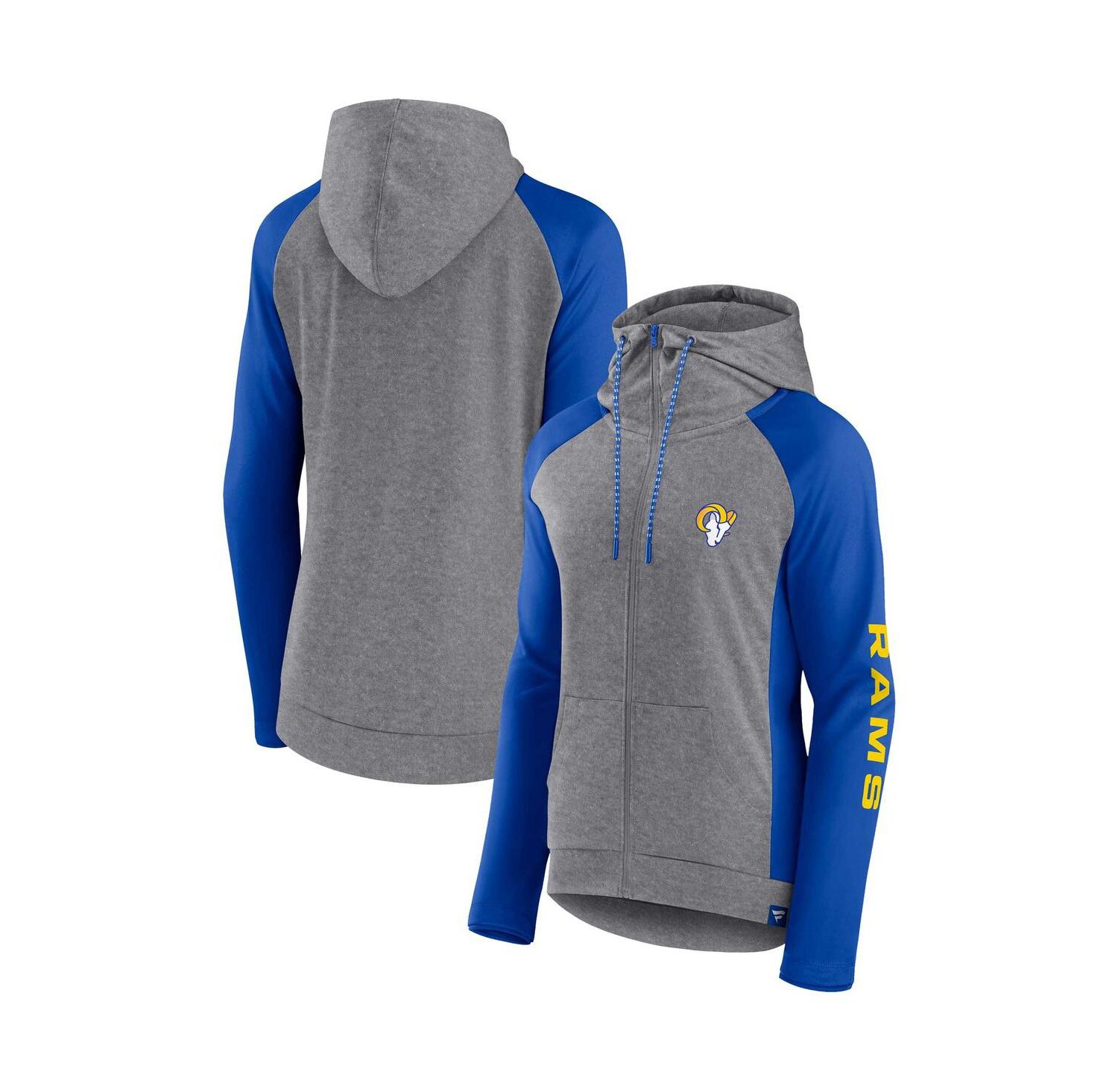 Women's Heather Gray, College Royal Los Angeles Rams Blind Side Lightweight Full-Zip Hoodie