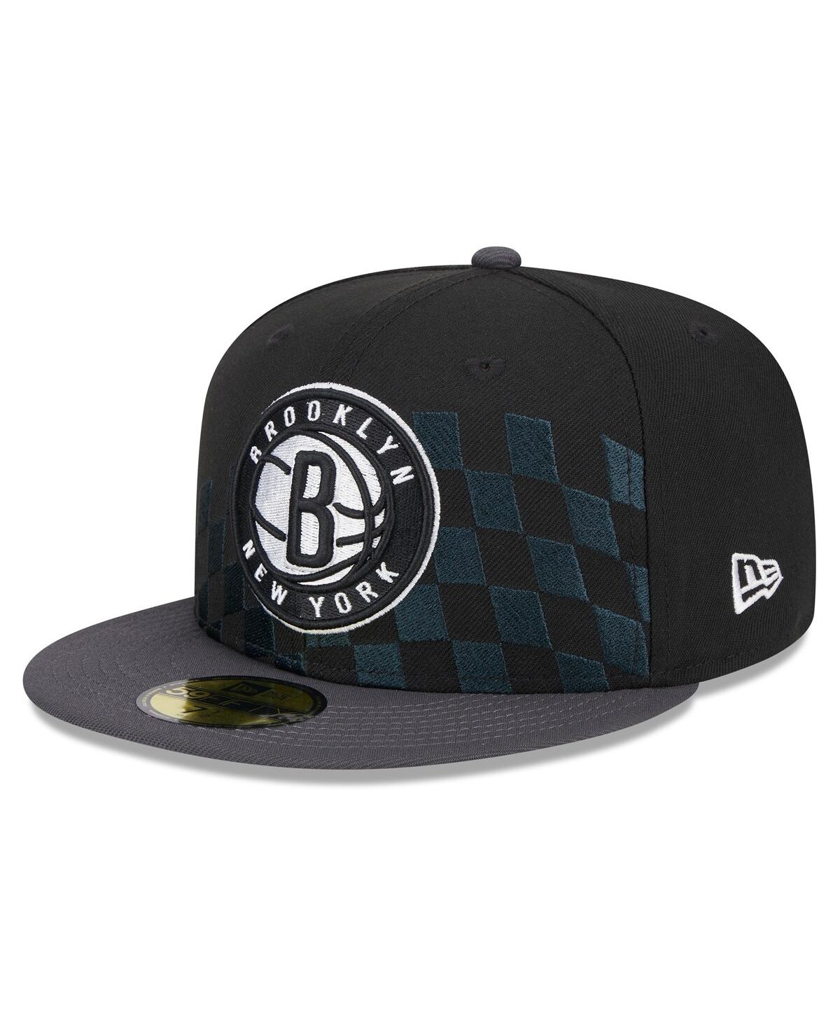 Men's New EraBrooklyn Nets 2024 Nba All-Star Game Rally Drive Checkerboard 59FIFTY Crown Fitted Hat - Black