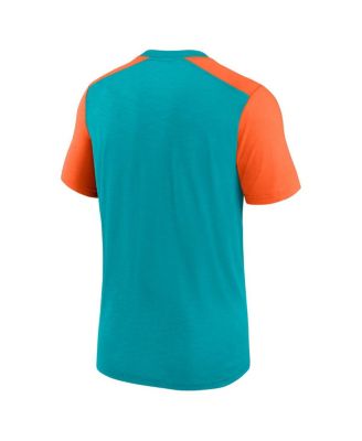 Men's Heathered Aqua, Heathered Orange Miami Dolphins Color Block Team Name T-shirt