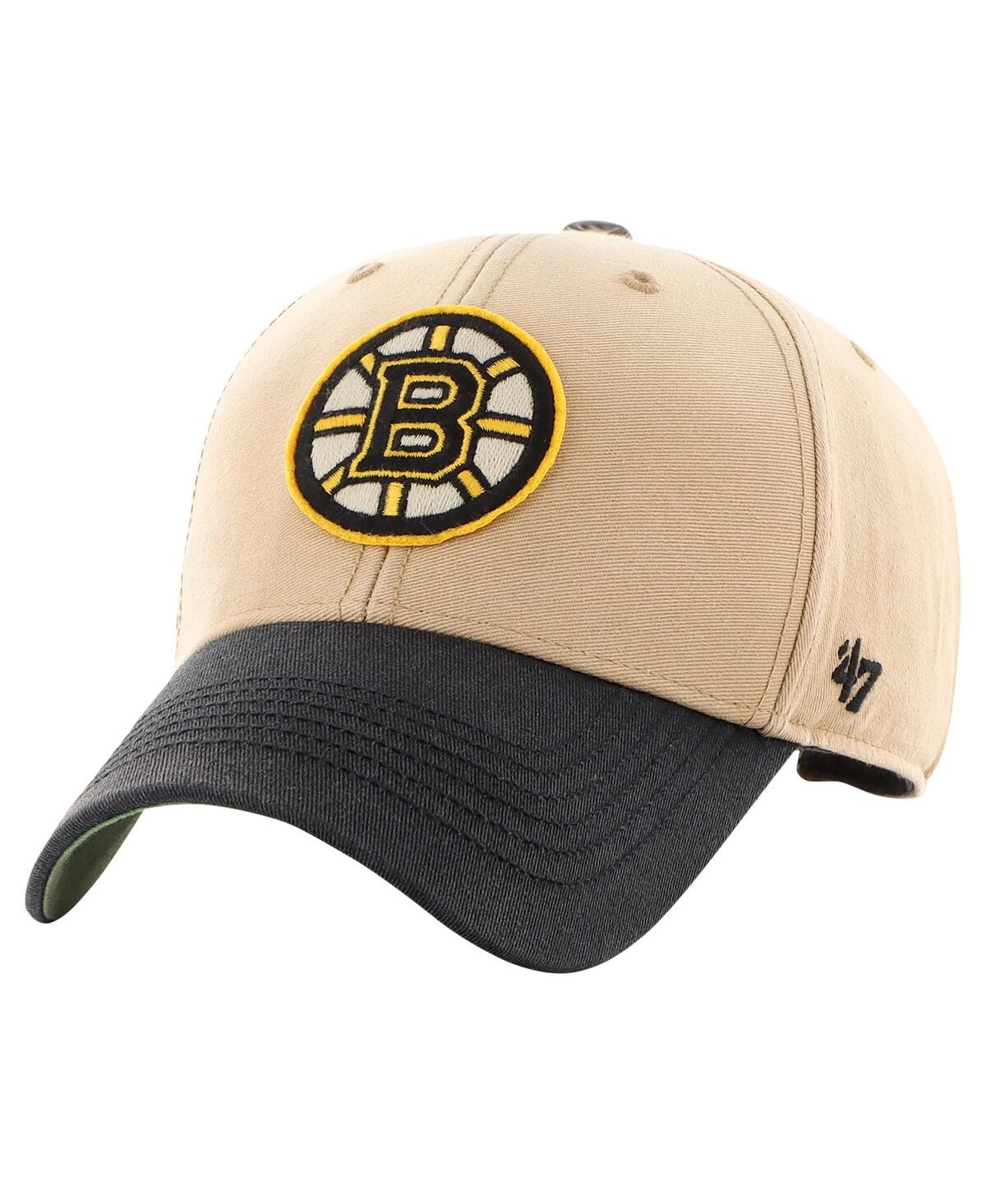 47 Brand Men's ' Khaki, Black Distressed Boston Bruins Dusted Sedgwick Mvp Adjustable Hat In Khaki,black