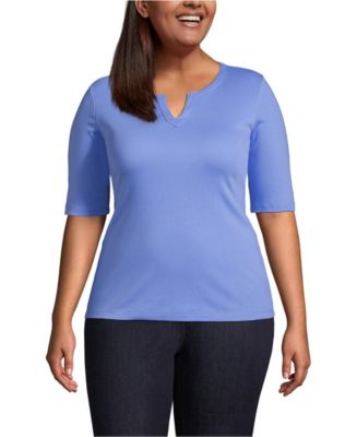 売れ筋商品|||ランズエンド カットソー トップス レディース Plus Size Cotton Polyester Modern Half Sleeve Splitneck Burgundy Lands' End Plus Size Cotton Polyester Modern Half Sleeve