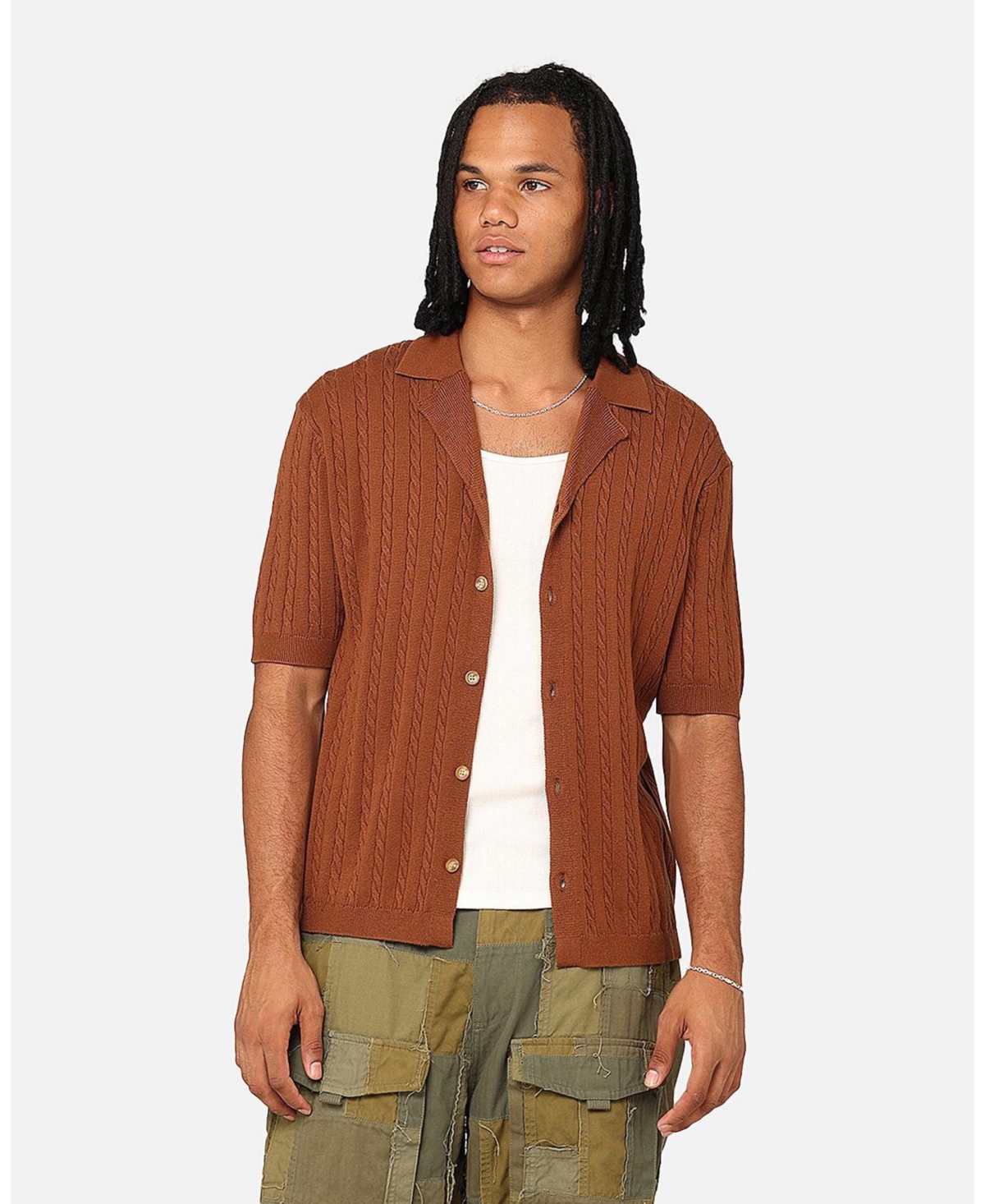 Terry Knit Button Up - Brown