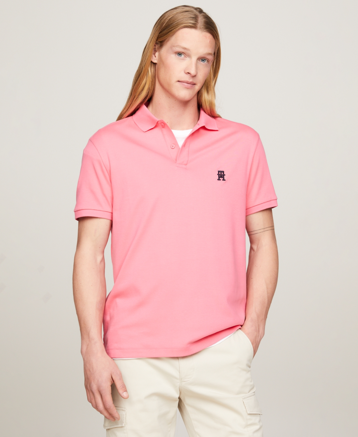 Tommy Hilfiger Men's Short Sleeve Interlock Monogram Polo Shirt In Pink