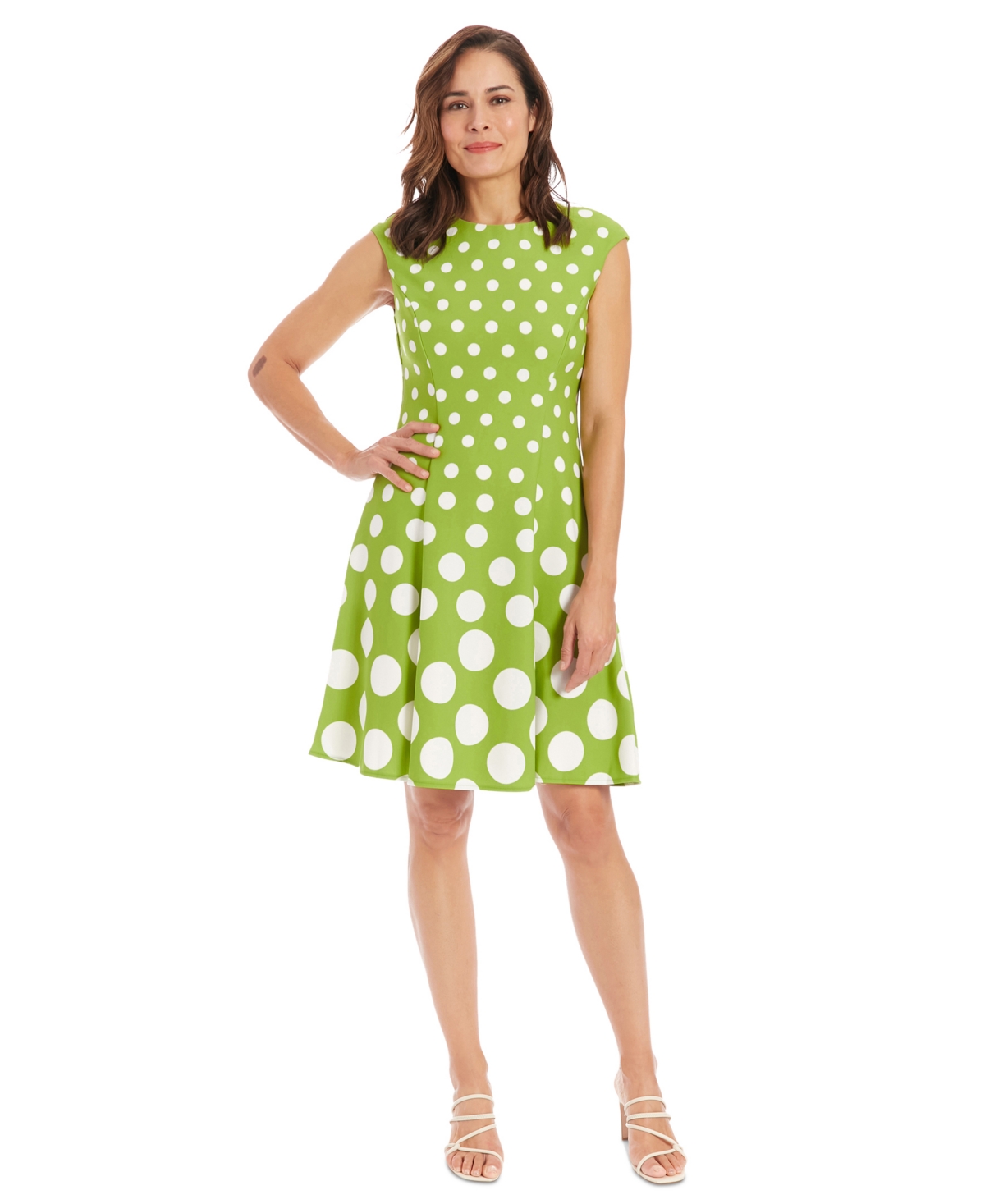 Shop London Times Petite Polka-dot Fit & Flare Dress In Green White