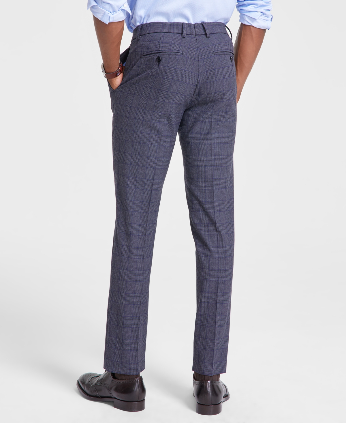 Tommy Hilfiger Men's Modern-Fit Stretch Performance Pants -Blue Plaid