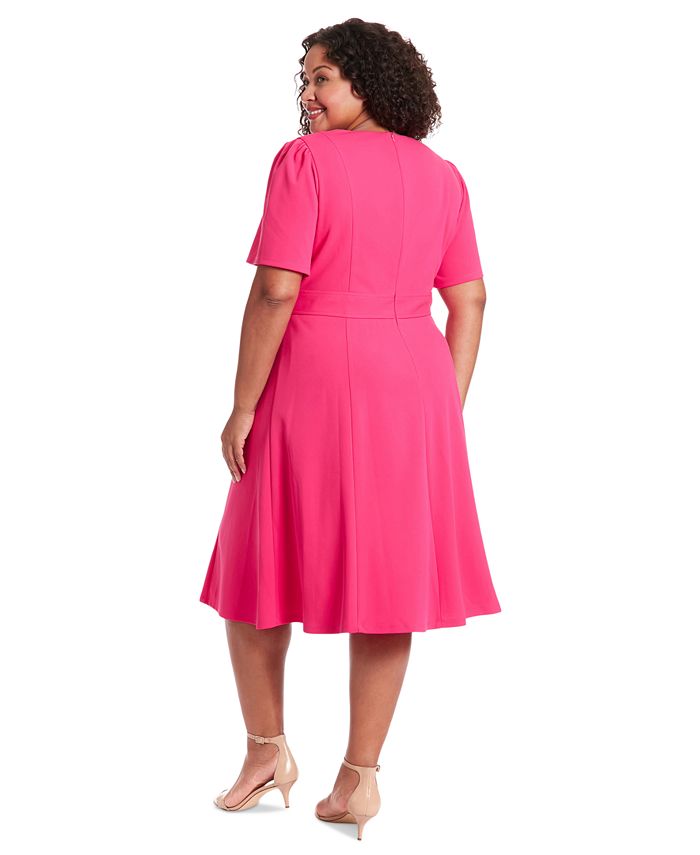 London Times Women's Ruffle Hi-low Hem Scuba Crepe Sleeveless Midi Dress