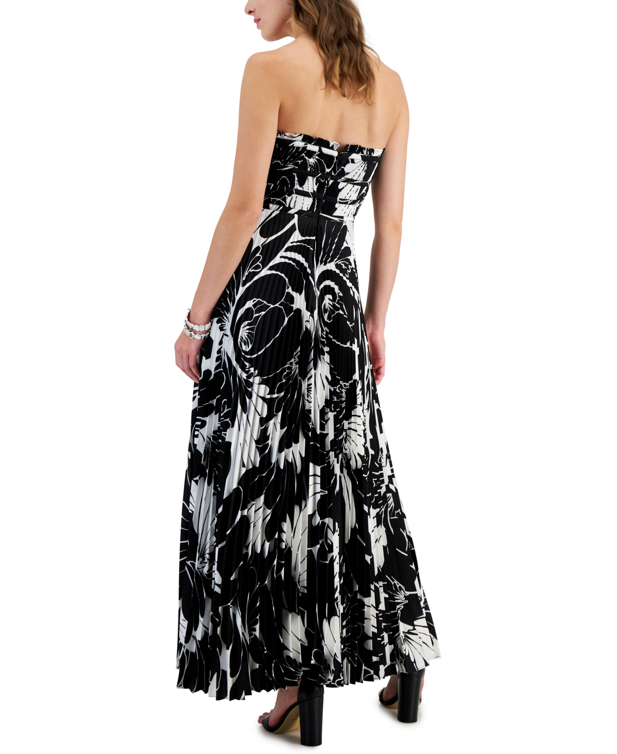 Shop Taylor Women's Strapless Pleated Satin Gown In Blackwhite