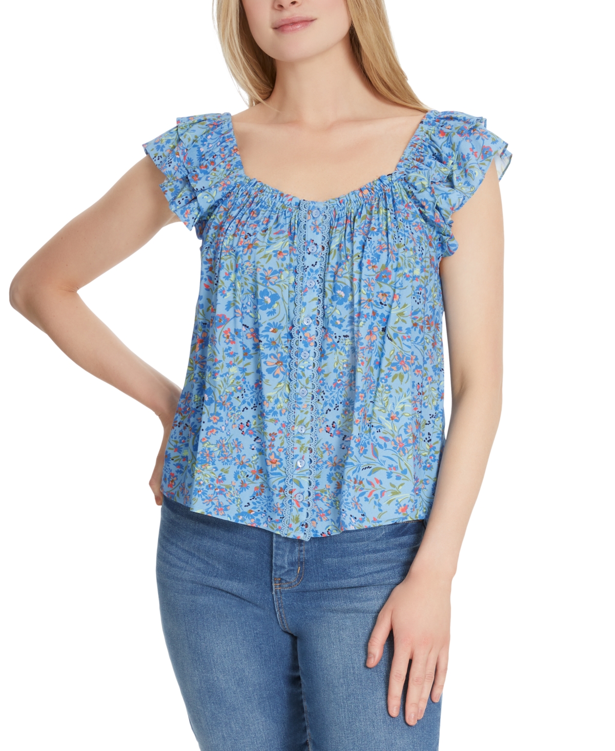 Shop Jessica Simpson Women's Violetta Flutter-sleeve Top In Defined Blossoms