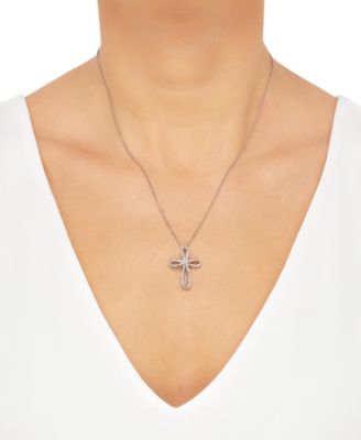 Diamond Curved Openwork Cross 18" Pendant Necklace (1/2 ct. t.w.) in Sterling Silver