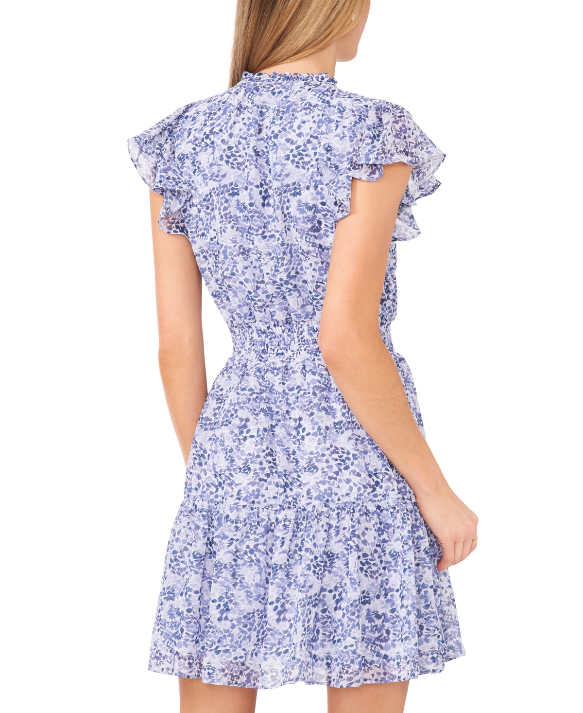Shop Msk Petite Printed Chiffon Fit & Flare Dress In White,blue