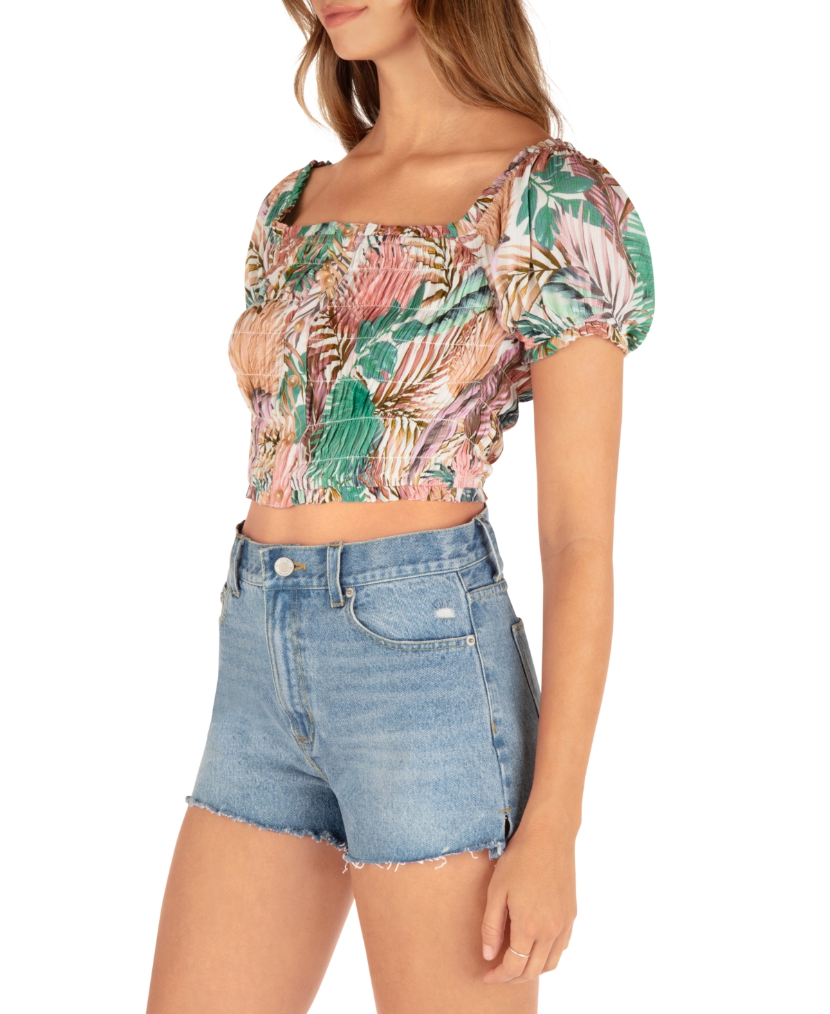 Hurley Juniors' Palmetto Sunset Smocked Crop Top