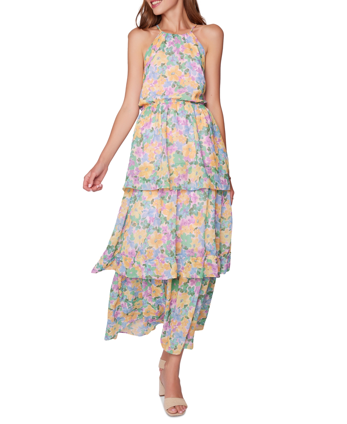 Women's Florescence Floral Print Halter Maxi Dress - Yellow-purple