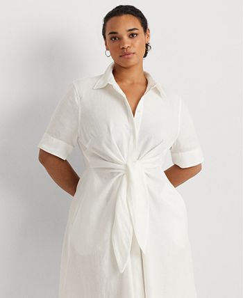 Lauren Ralph Lauren Plus-Size Linen Shirtdress - Macy's