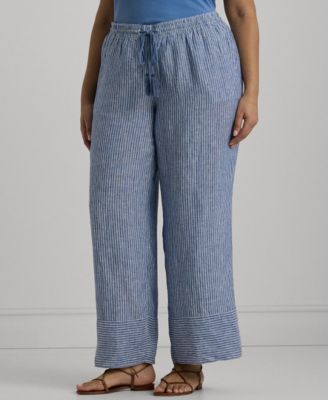 Lauren Ralph Lauren - Plus Size Linen Pinstriped Wide-Leg Pants