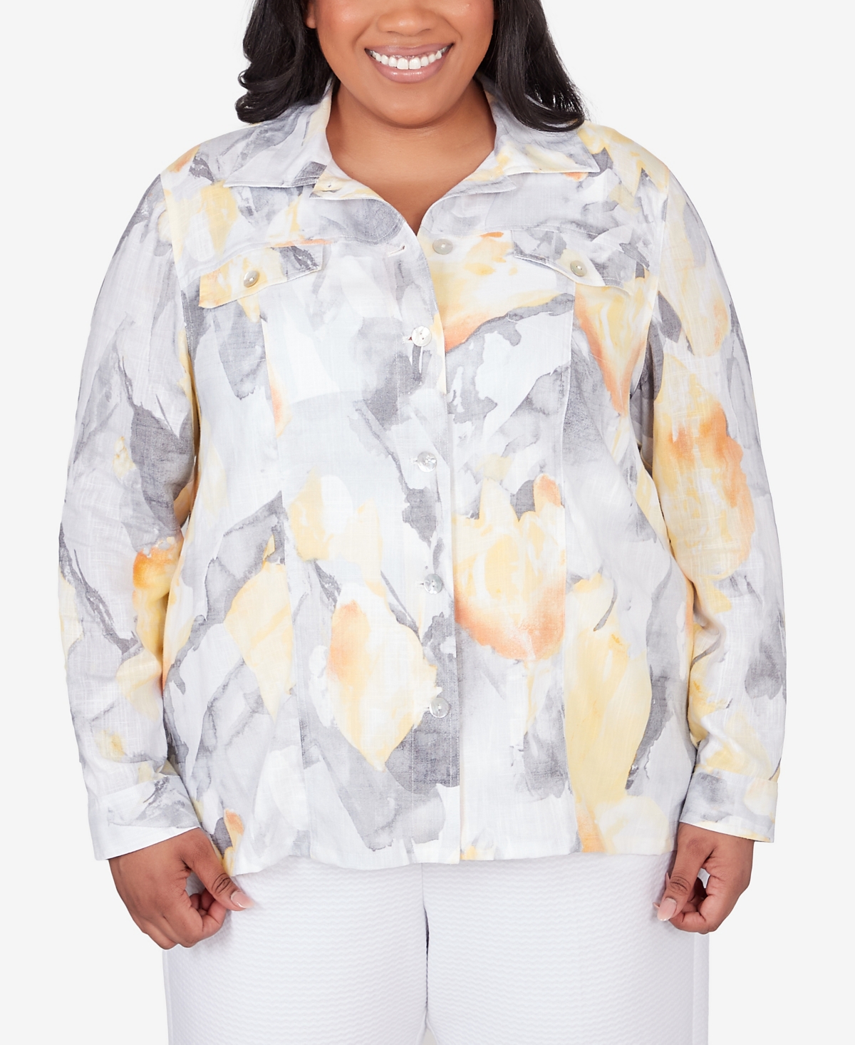 Alfred Dunner Plus Size Charleston Abstract Watercolor Jacket