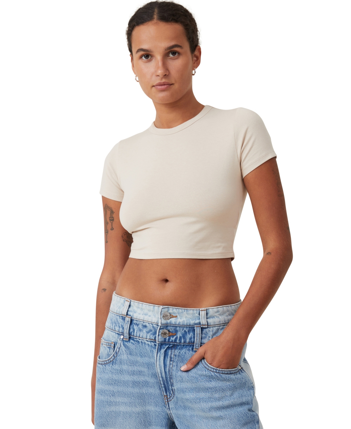 Shop Cotton On Women's Micro Crop T-shirt In Stone
