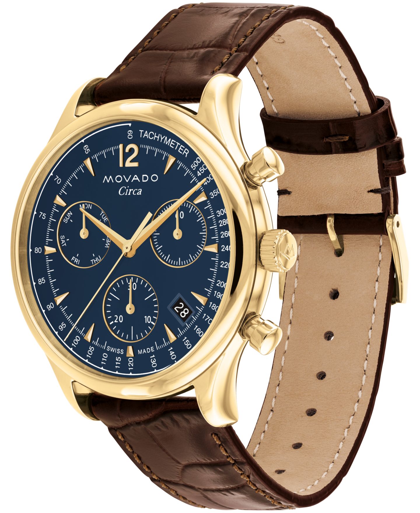 Мужские часы Movado Circa Swiss Quartz Chrono Brown Leather Watch 43mm — фото 2