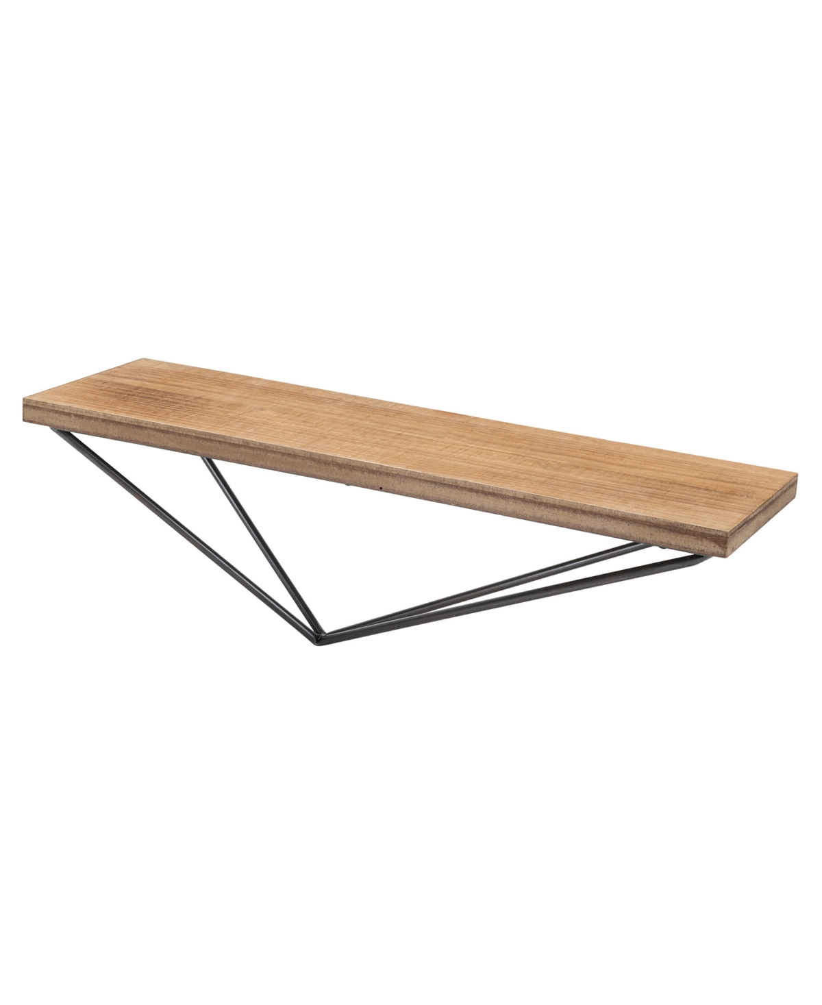 Danya B Rustic Wall Mount Pine Wood Floating Display Shelf with Diamond-Shaped Asymmetrical Iron Bracket