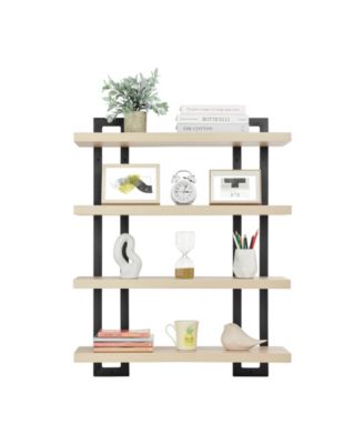 4-Tier Floating Bracket Wall Shelf, Black Metal Finish