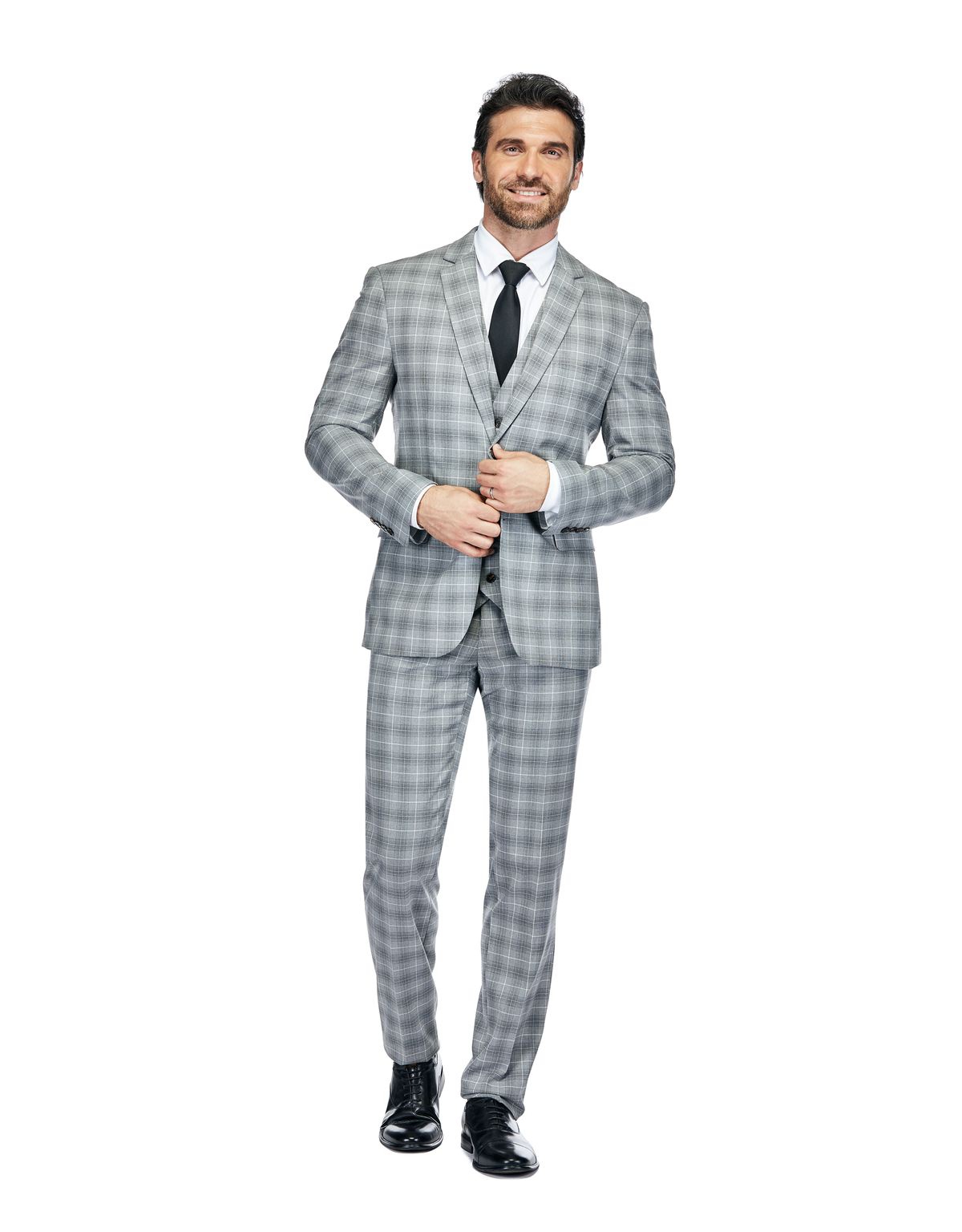 Slim Fit 3PC Elegant Check Men's Suit - Grey