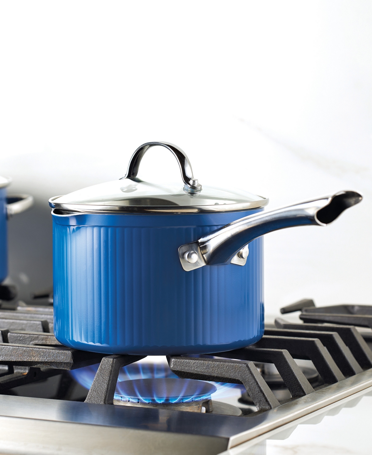 Farberware Style Aluminum 3 Quart Nonstick Straining Saucepan With Lid In Blue