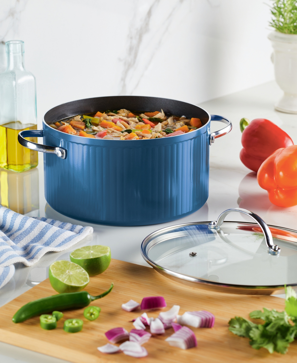 Farberware Style Aluminum 6 Quart Nonstick Stock Pot With Lid In Blue