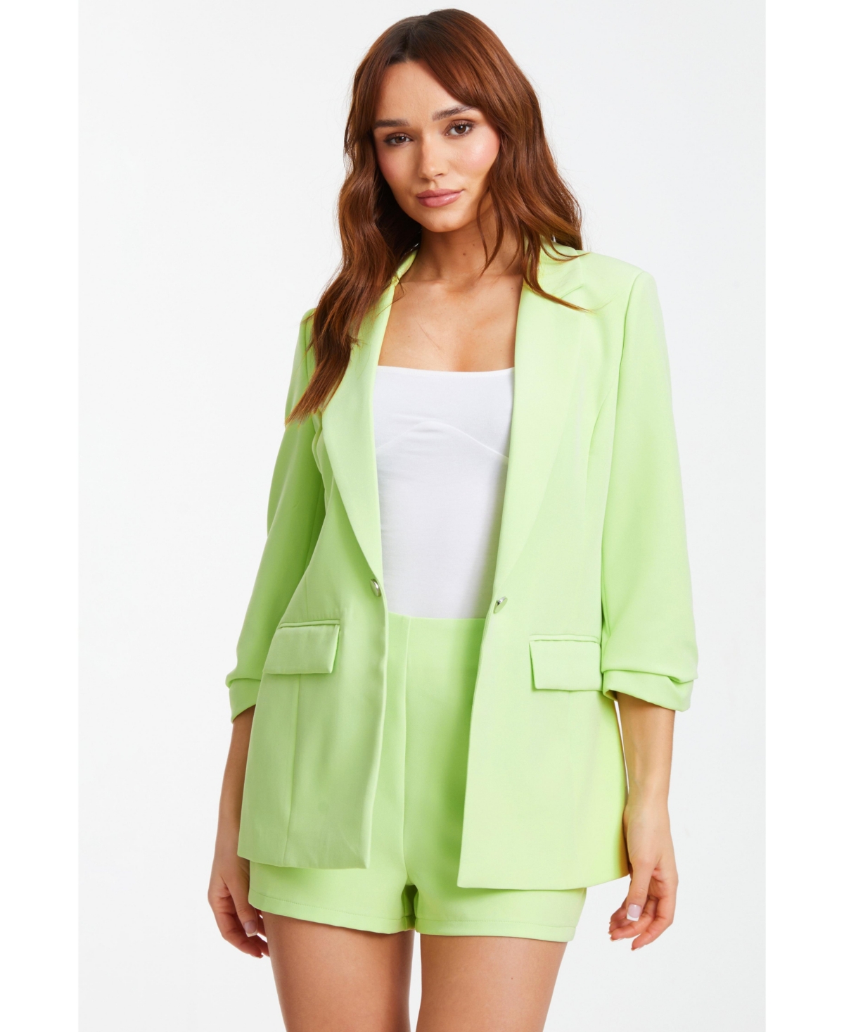 Women's Ruched Sleeve Tailored Blazer - Green