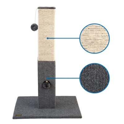 Cat Scratching Post - 32” Tall Cat Scratcher with Softball & Jingle Bell Toy – Covered with Natural Sisal Rope – Good for Large & Small Cats